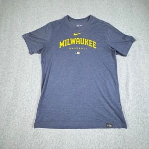 Milwaukee Brewers Nike MLB Authentic T Shirt Men's L Navy Blue Short Sleeve